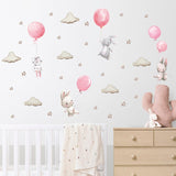 Stickers chambre de bébé - Autocollants lapins tenant des ballons colorés - Mon Doux Cocon