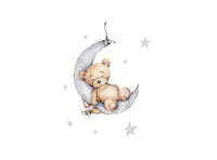 Stickers chambre de bébé - Autocollants Ourson Brun ou Lapin endormis sur la Lune - Mon Doux Cocon