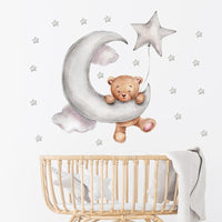 Stickers chambre de bébé - Autocollants Ourson Brun sur la Lune - Mon Doux Cocon
