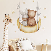 Stickers chambre de bébé - Autocollants couple de lapin/ourson brun ou d'oursons bruns - Mon Doux Cocon