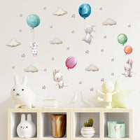 Stickers chambre de bébé - Autocollants lapins tenant des ballons colorés - Mon Doux Cocon