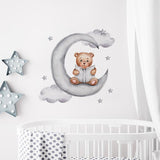 Stickers chambre de bébé - Autocollants ourson brun assit sur la Lune - Mon Doux Cocon