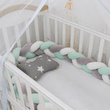 Tour de lit bébé tressé à 2 nattes - Vert-Blanc-Gris - Mon Doux Cocon